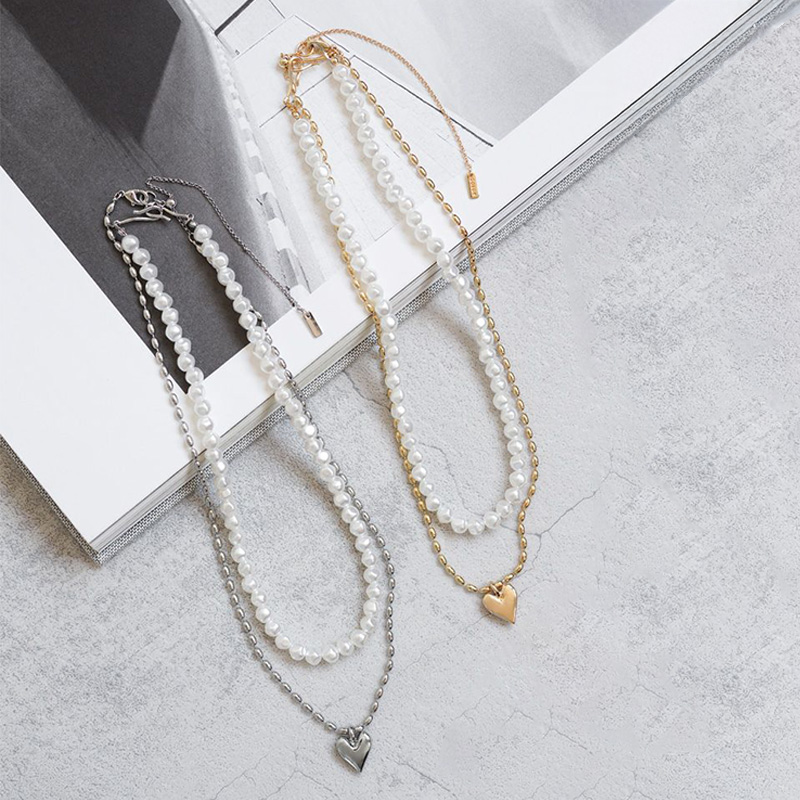 パールライン×ハートレイヤードネックレス