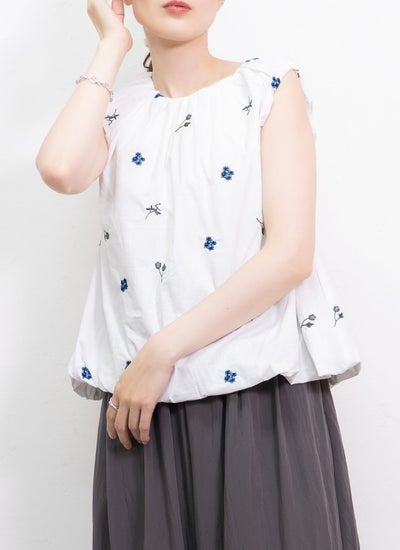 刺繍バルーンノースリブラウス